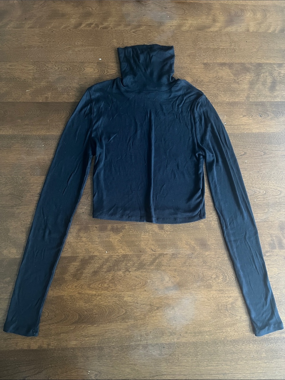 Sunday Best Black Long Sleeve Turtleneck Crop Top Ribbed